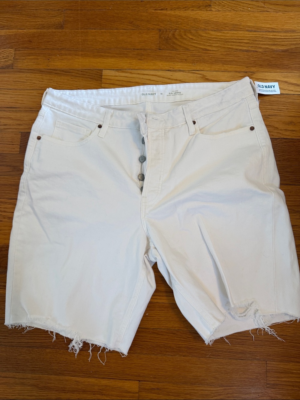 Old Navy White Button-Front Denim Shorts with Frayed Hem